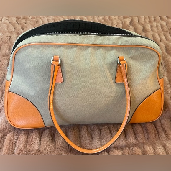 PRADA Canvas Leather Boston Bag. Color beige and orange - Picture 4 of 10